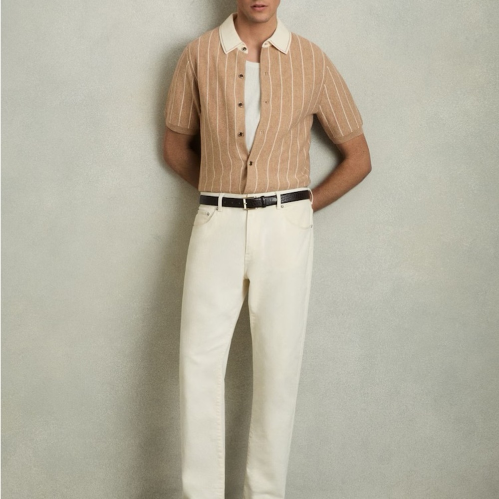 Reiss Tan and Cream Striped Men's Shirt